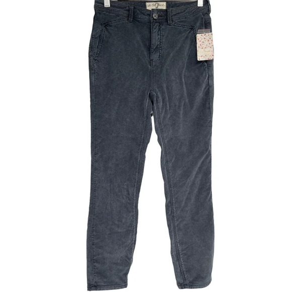 Free People Women's Fine Line Straight Leg Crop Jeans Black Corduroy Size 2 - Picture 4 of 10